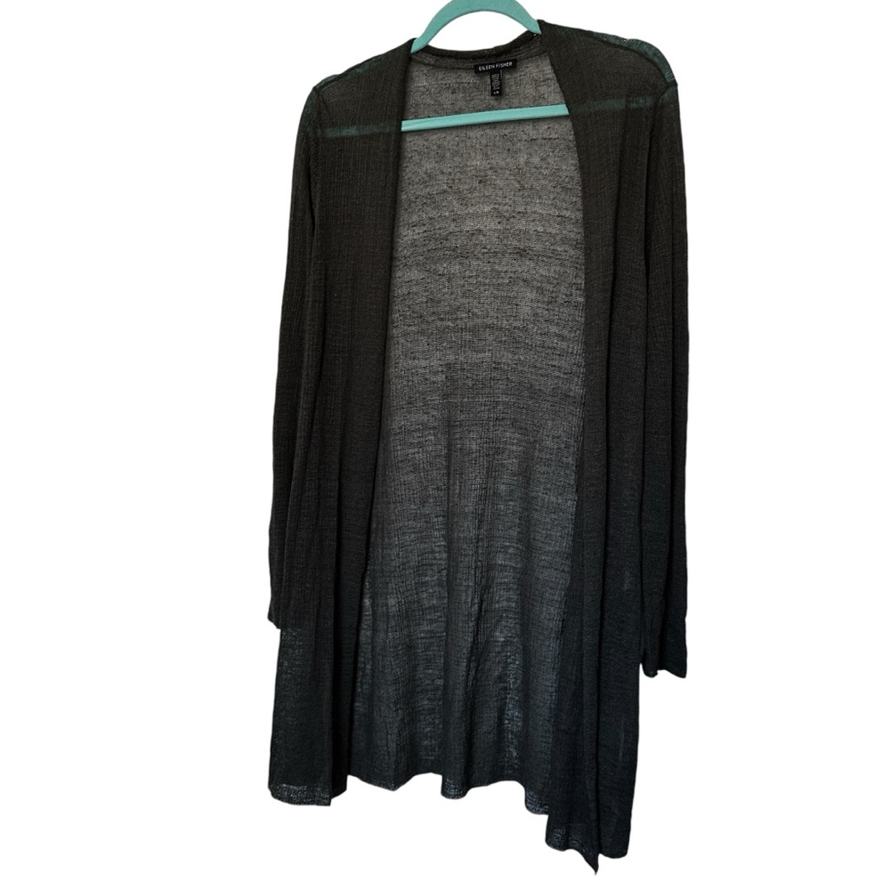 Eileen Fisher Semi Sheer Long Sleeve Open Cardigan Sweater Hemp Blend Gray Large